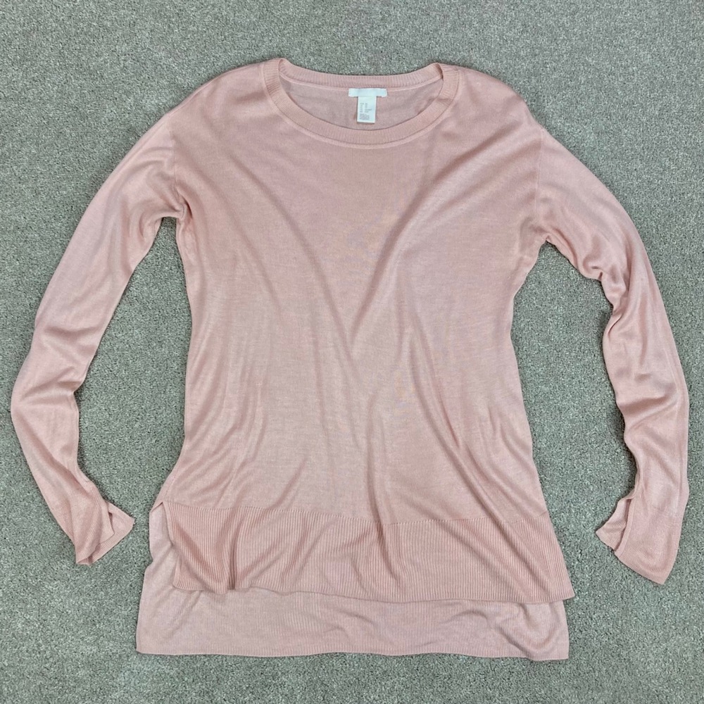 H&M Pullover Oversized Layering Top Women XS Pastel Pink High Low Hem Side Slit